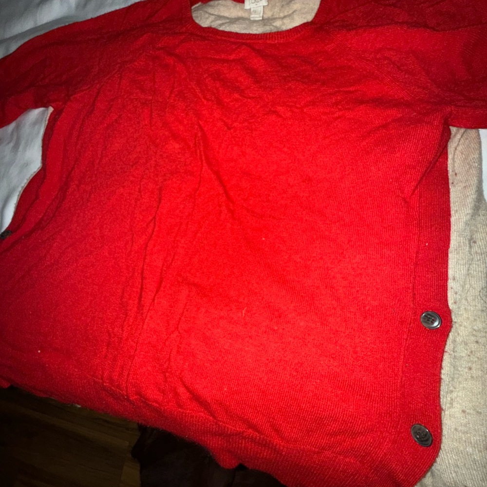 J.Crew Women's Red/Tan Side Button Elbow Patch Colorblock Sweater Size L
